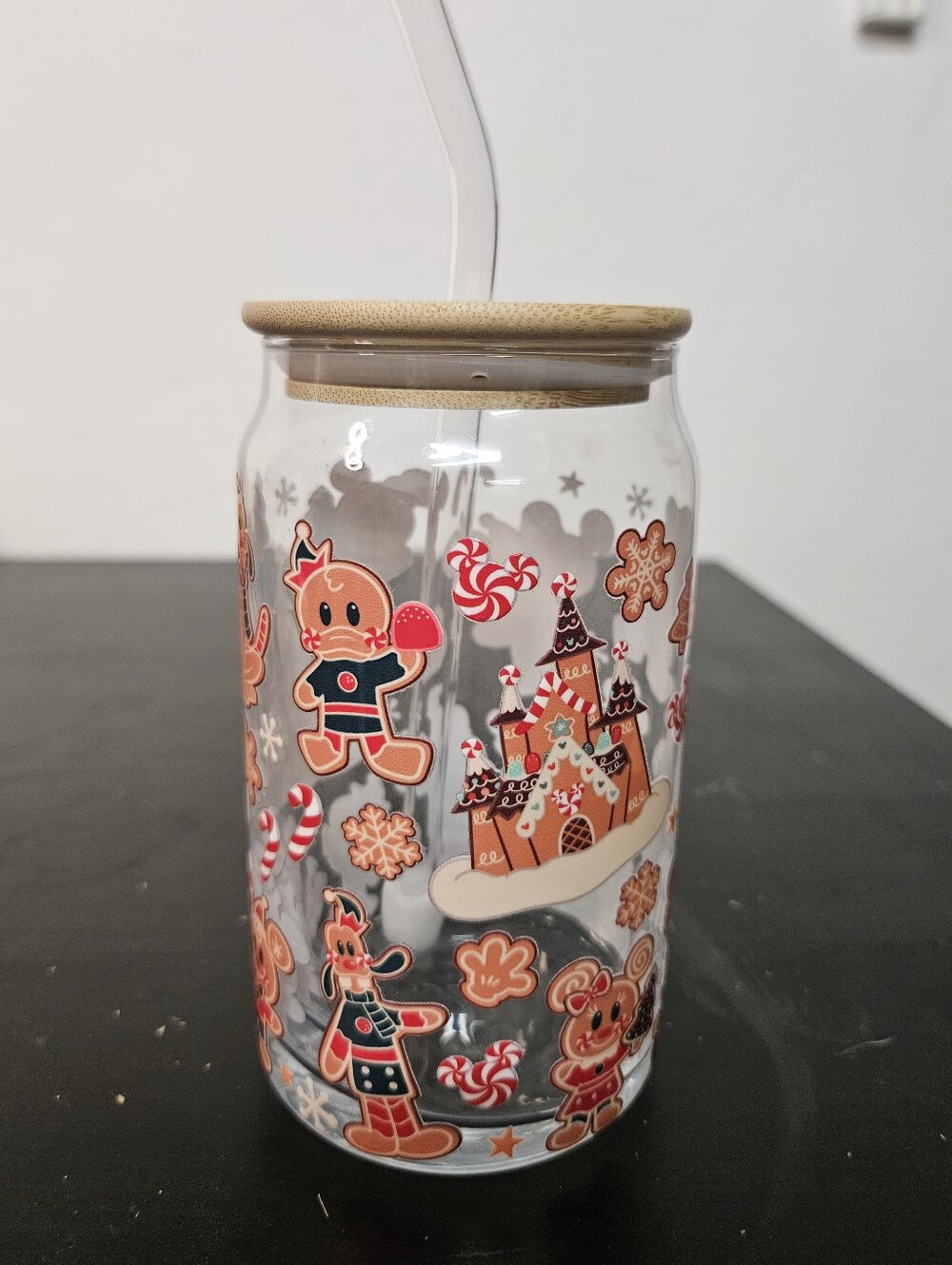 Mickey, Minnie and Disney castle Gingerbread & Treats Christmas Libby Can Glass